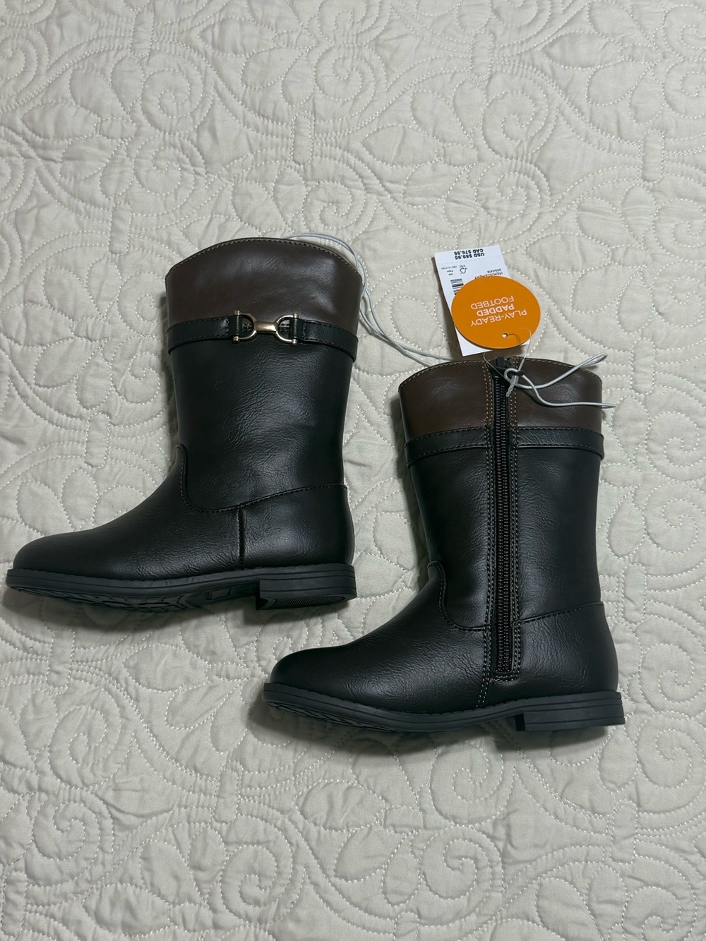 The Children's Place chocolate and light Brown Girls Riding Boots with gold NWT